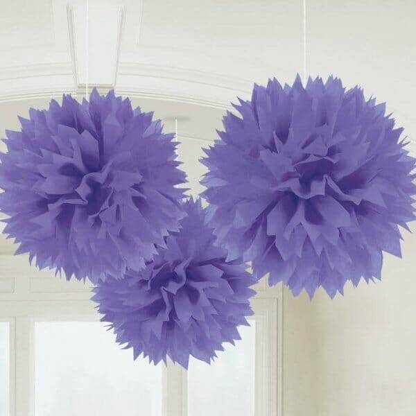 Purple Paper Fluffy Decorations 40.6cm - 3pk