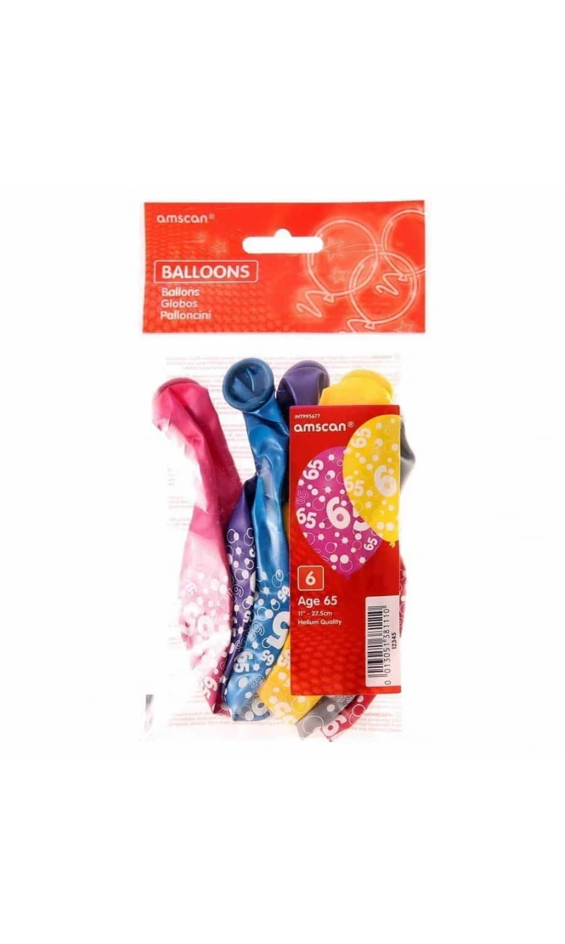 65th Birthday Assorted Printed Latex Balloons 11" - 6pk