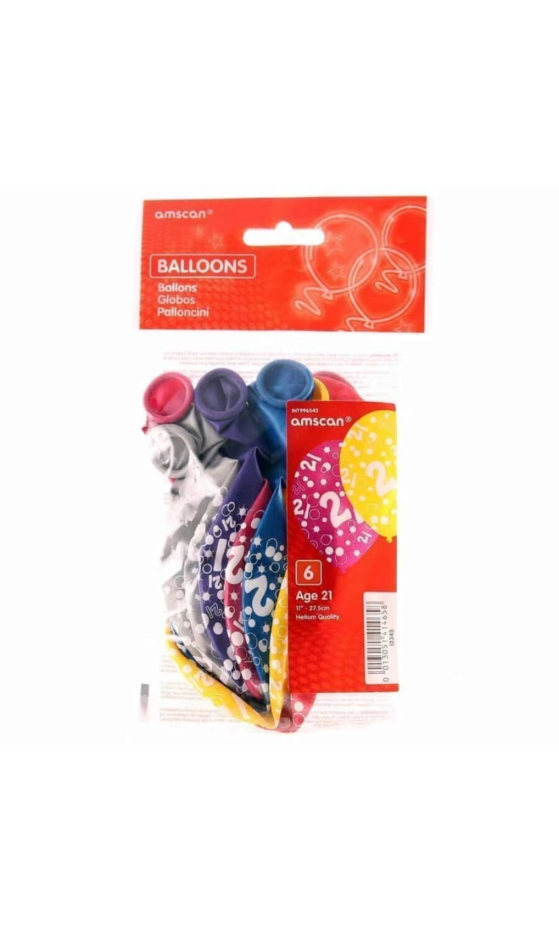 21st Birthday Assorted Printed Latex Balloons 11" -  6pk