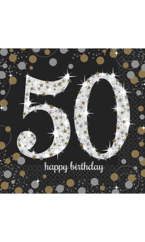 50th Gold Sparkling Celebration Napkins 33cm x 33cm - 16pk