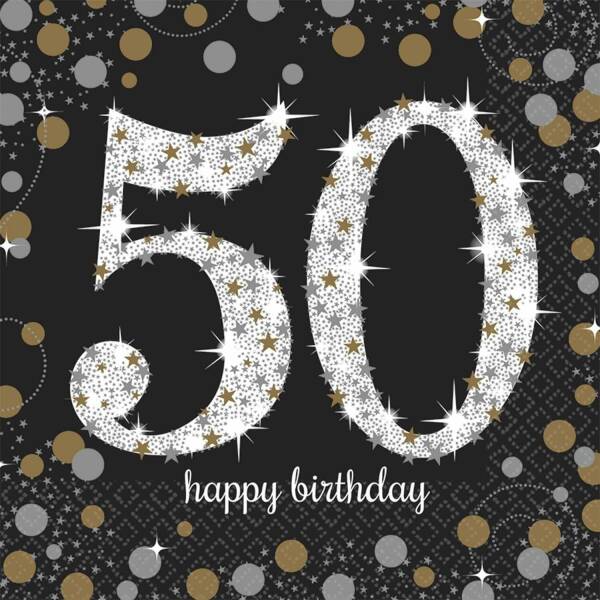 50th Gold Sparkling Celebration Napkins 33cm x 33cm - 16pk
