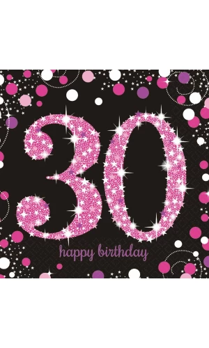 30th Pink Sparkling Celebration Napkins 33cm x 33cm - 16pk
