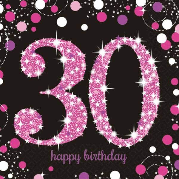 30th Pink Sparkling Celebration Napkins 33cm x 33cm - 16pk