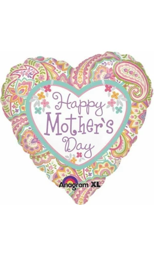 Paisley Heart Shaped Happy Mothers Day Foil Balloon 17"