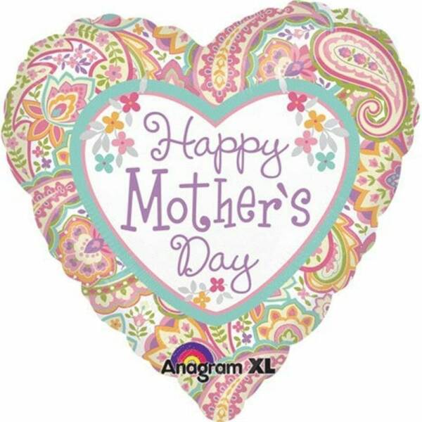 Paisley Heart Shaped Happy Mothers Day Foil Balloon 17"