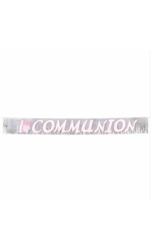 1st Holy Communion Glitter Fringed Metallic Banner Pink 22.8cm x 2.4m