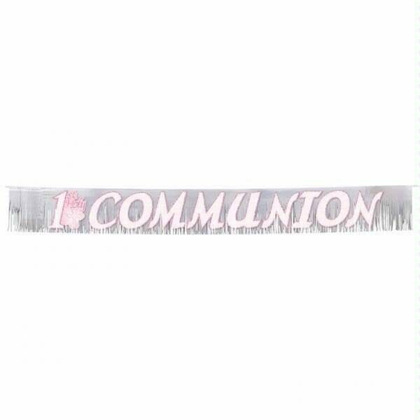 1st Holy Communion Glitter Fringed Metallic Banner Pink 22.8cm x 2.4m