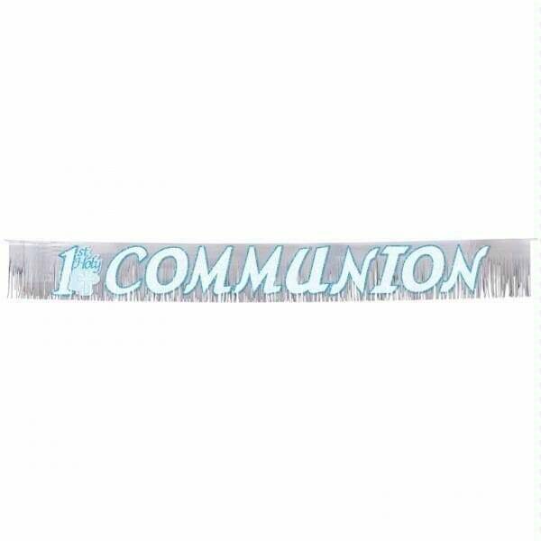 1st Holy Communion Glitter Fringed Metallic Banner Blue 22.8cm x 2.4m