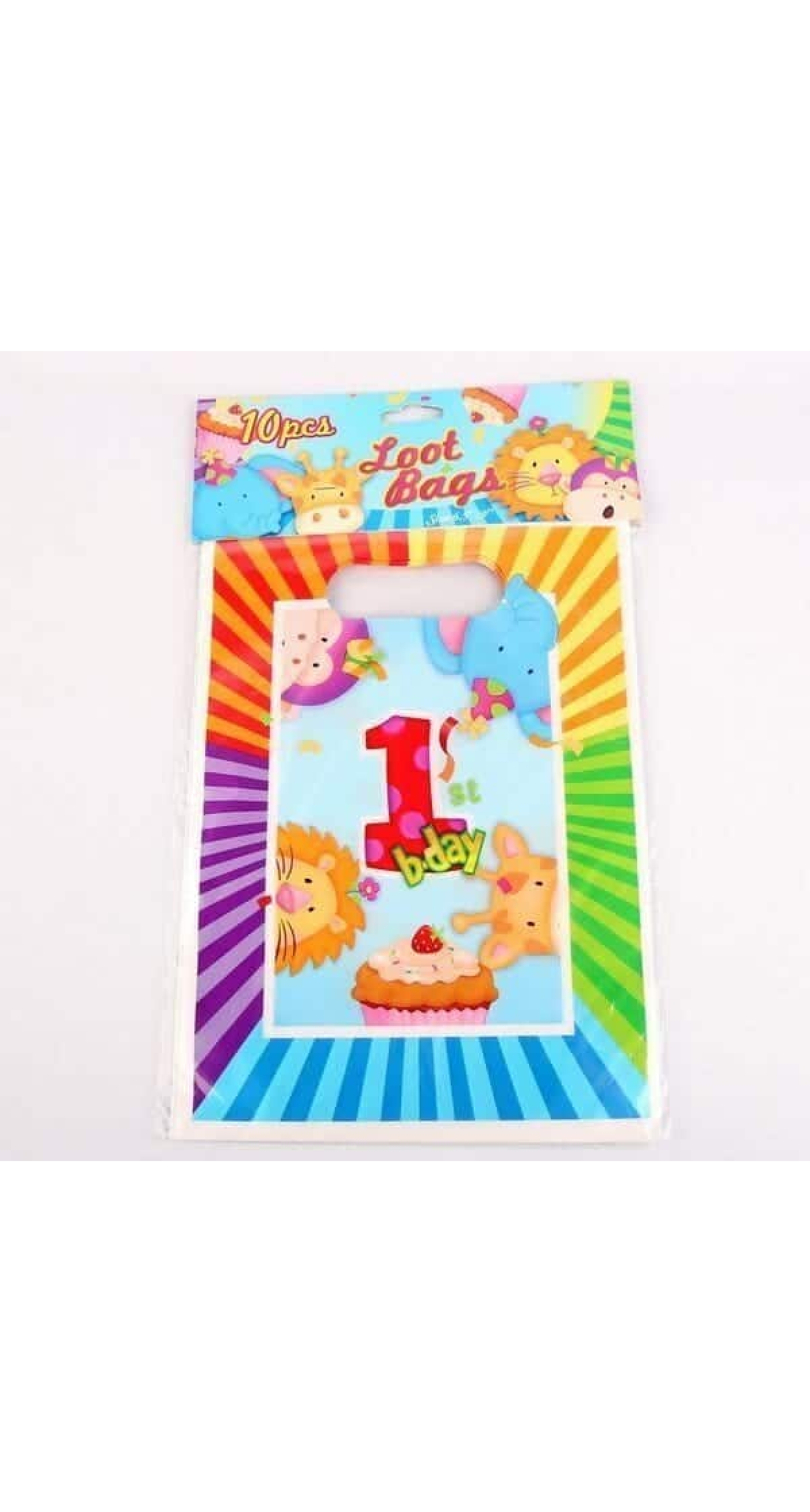 1st Birthday Animals Plastic Party Bags - 10pk
