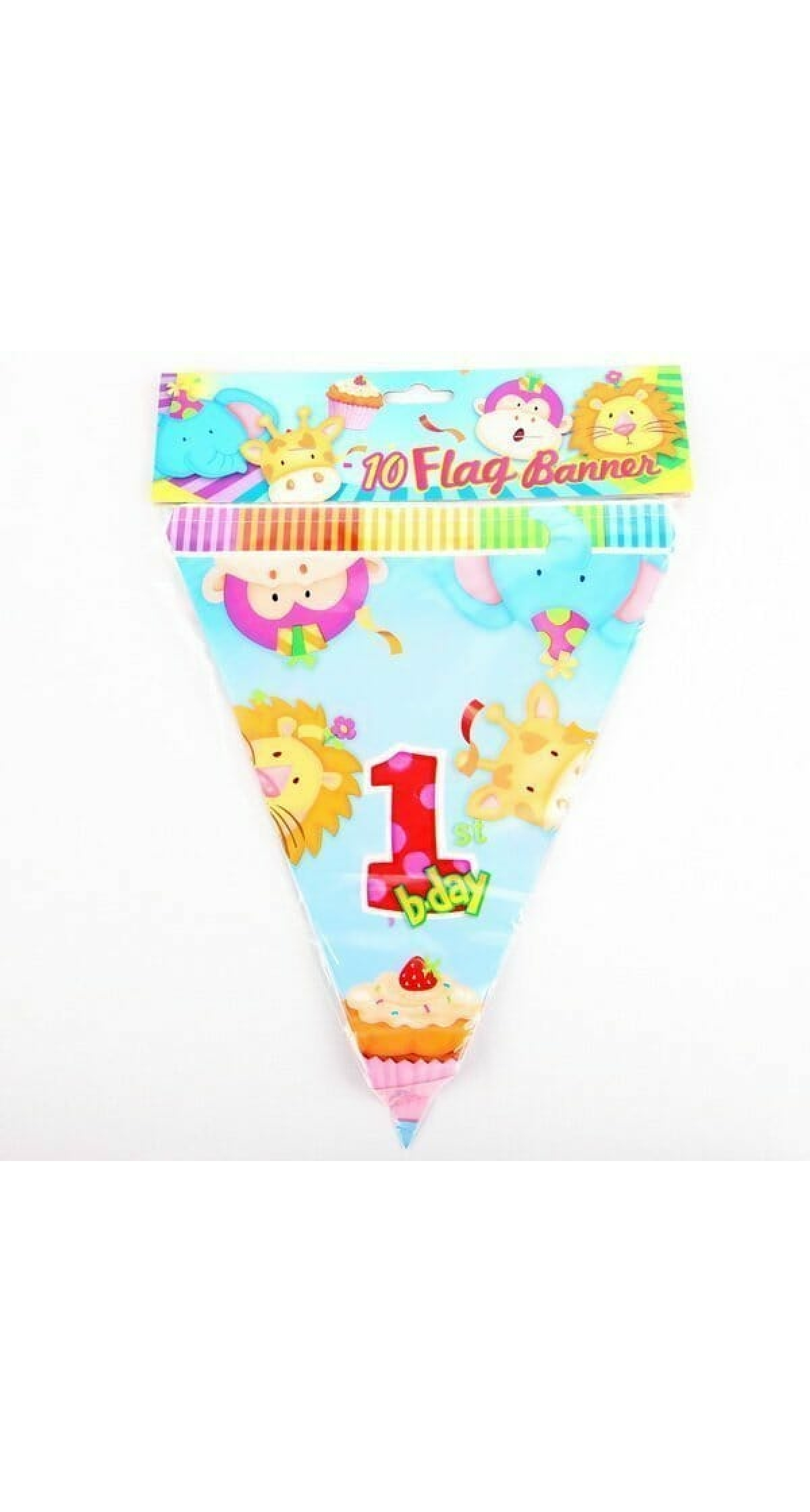 1st Birthday Animals Plastic Flag Banner - 2.2m