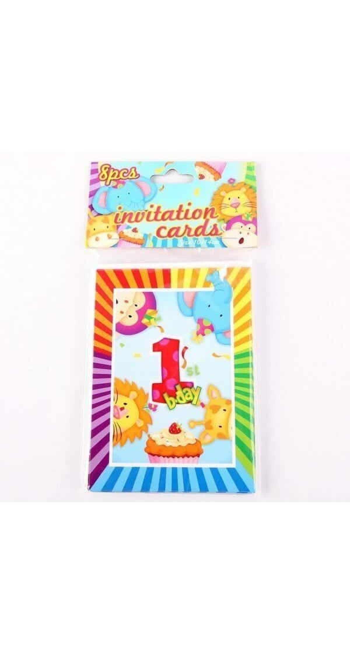 1st Birthday Animals Invitations 10cm x 14cm - 8pk