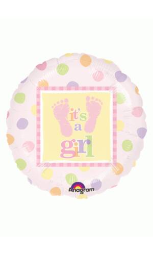It's a Girl Baby Steps Round Foil Balloon 18"