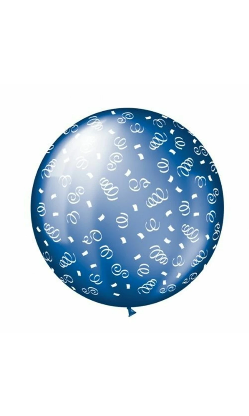 Giant Printed Swirls & Streamers All Over Celebration Blue Latex Balloon 39"