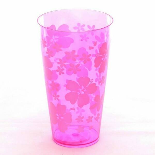 Pink Plastic Tumbler with White Flowers - 15cm