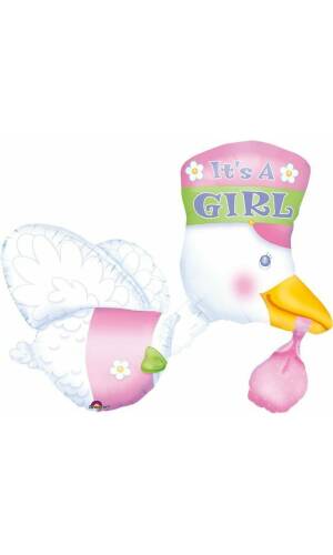 It's a Girl Stork Super Shape Foil Balloon 23" x 32" (58cm x 81cm)
