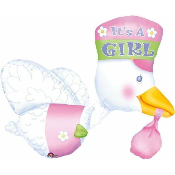 It's a Girl Stork Super Shape Foil Balloon 23" x 32" (58cm x 81cm)