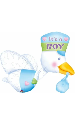 It's a Boy Stork Super Shape Foil Balloon 23" x 32" (58cm x 81cm)