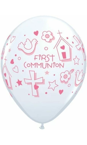 Pink & White Holy Communion 11'' Printed Latex Balloon (Helium Quality)
