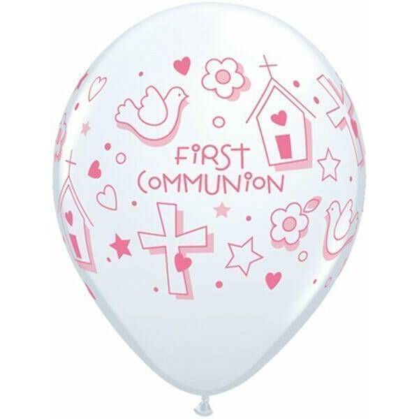 Pink & White Holy Communion 11'' Printed Latex Balloon (Helium Quality)