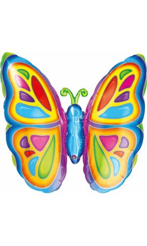 Butterfly Rainbow Super Shape Foil Balloon 25''x 25'' (63cm x 63cm)