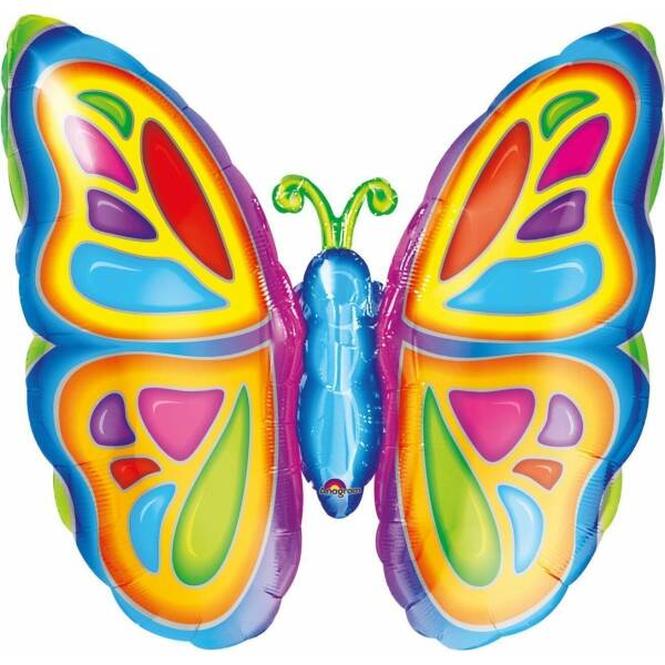 Butterfly Rainbow Super Shape Foil Balloon 25''x 25'' (63cm x 63cm)
