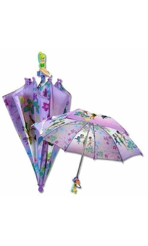 Tinkerbell & Fairies Purple Umbrella with Molded 3D Tinkerbell Figure Handle