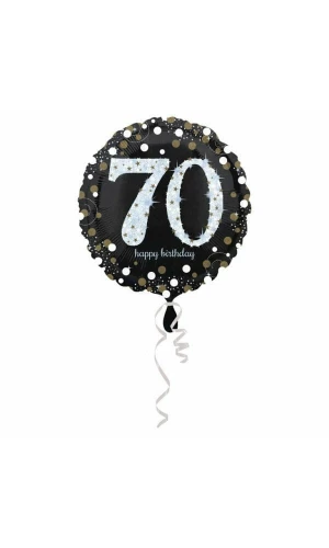 70 Happy Birthday Black/Silver Foil Balloon 18'' - 45cm