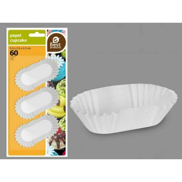 BLISTER 60 WHITE LONG MUFFIN MOLD 5,30 X 2,50 X 2,30 CM