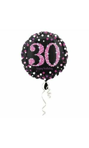 30 Happy Birthday Black/Pink Foil Balloon 18'' - 45cm