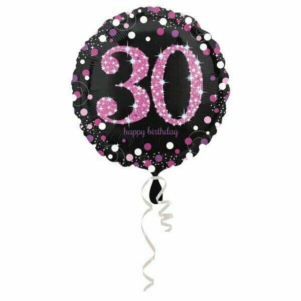 30 Happy Birthday Black/Pink Foil Balloon 18'' - 45cm