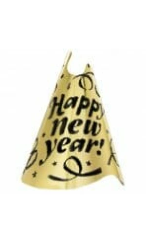 Happy New Year Gold Party Hat - 19cm x 27cm