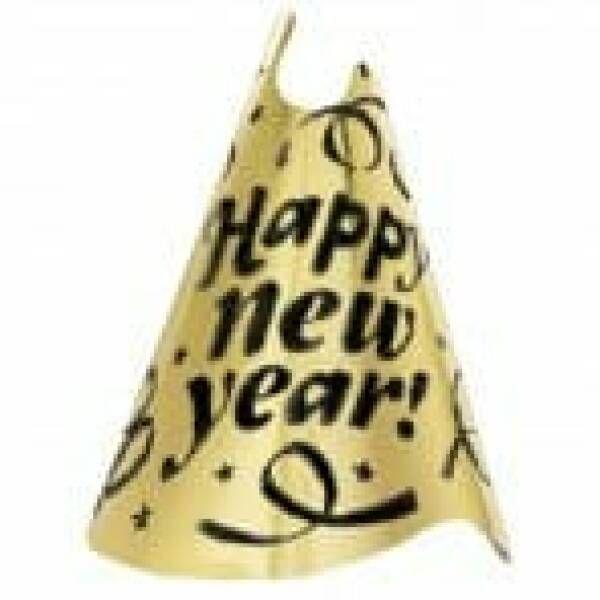 Happy New Year Gold Party Hat - 19cm x 27cm