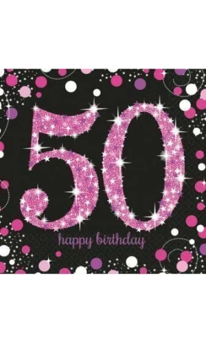 50th Pink Sparkling Celebration Napkins 33cm x 33cm - 16pk