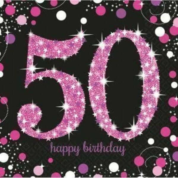 50th Pink Sparkling Celebration Napkins 33cm x 33cm - 16pk