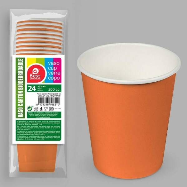 Paper Cups 200ml Orange - 24pk