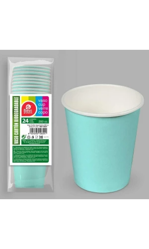 Paper Cups 200ml Aqua Marine - 24pk