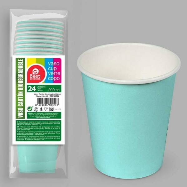 Paper Cups 200ml Aqua Marine - 24pk