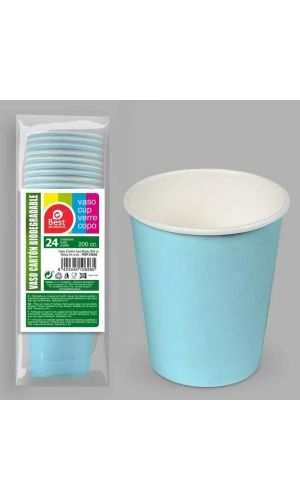 Paper Cups 200ml Light Blue - 24pk