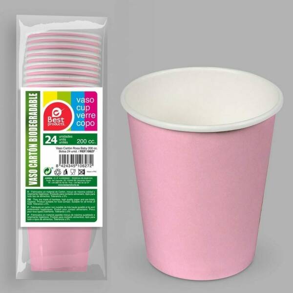 Paper Cups 200ml Pink - 24pk