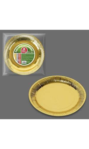 Metallic Gold Round Paper Plates 18cm - 12pk