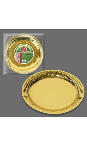 Metallic Gold Round Paper Plates 23cm - 10pk