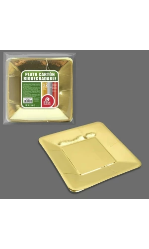 Metallic Gold Square Paper Plates 18cm - 12pk