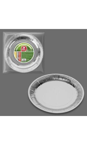 Metallic Silver Round Paper Plates 18cm - 12pk