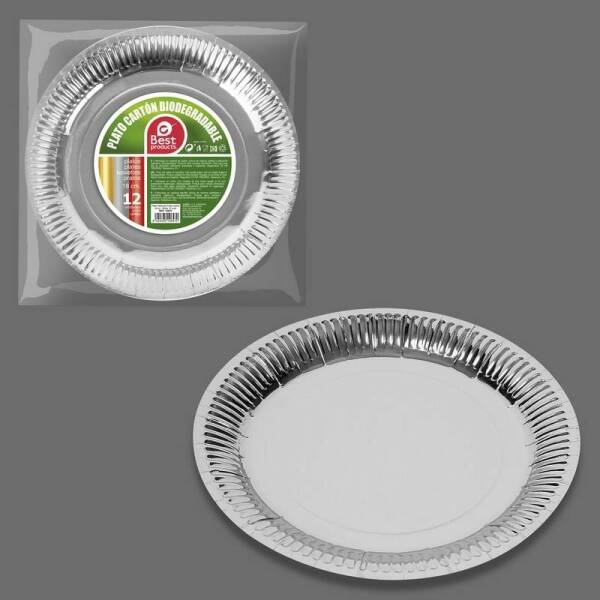 Metallic Silver Round Paper Plates 18cm - 12pk