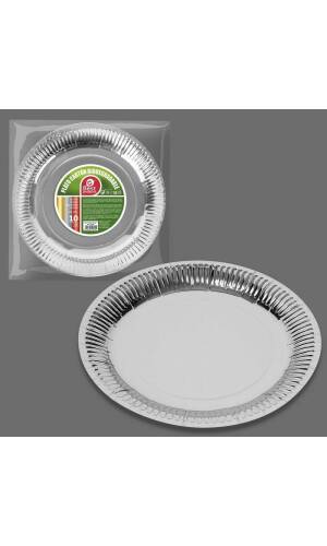 Metallic Silver Round Paper Plates 23cm - 10pk