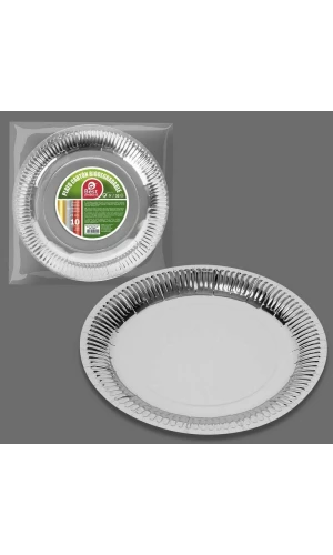Metallic Silver Round Paper Plates 23cm - 10pk