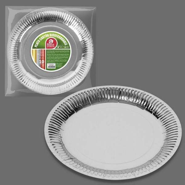 Metallic Silver Round Paper Plates 23cm - 10pk