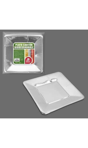 Metallic Silver Square Paper Plate 18cm - 12pk