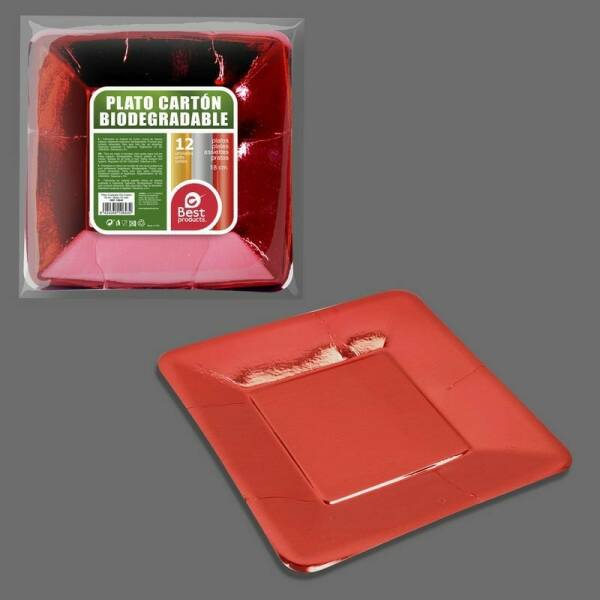 S/12 BRIGHT RED CARDBOARD PLATE 18 CM