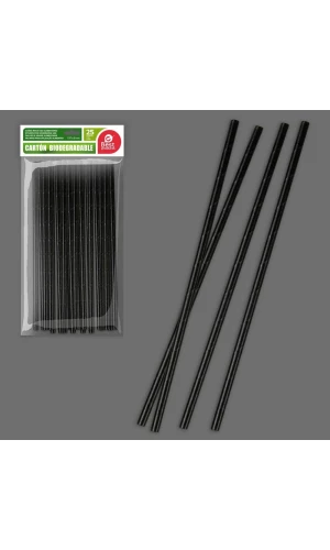 S/25 BLACK CARDBOARD STRAWS 197 X 6 MM